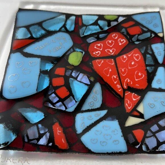 Signed Studio Fused Art Glass Mosaic Stained Glass Style Plate - Picture 7 of 10